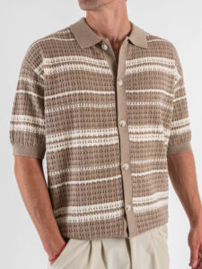 Camicia mezza manica in maglia rigata traforata W85894 Shallow Khaki (3)