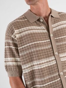 Camicia mezza manica in maglia rigata traforata W85894 Shallow Khaki (4)