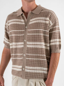 Camicia mezza manica in maglia rigata traforata W85894 Shallow Khaki (5)