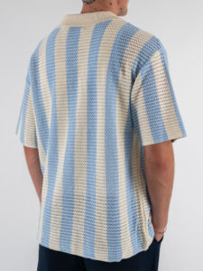 Camicia mezza manica in maglia rigata traforata W85909 Sky Blue (1)