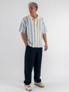 Camicia mezza manica in maglia rigata traforata W85909 Sky Blue (2)