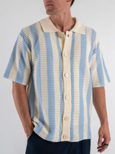 Camicia mezza manica in maglia rigata traforata W85909 Sky Blue (3)