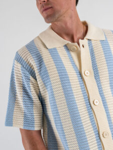 Camicia mezza manica in maglia rigata traforata W85909 Sky Blue (4)