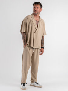 Coordinato leggero con pantalone cropped+giacca doppiopetto SN666 Beige (2)