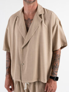 Coordinato leggero con pantalone cropped+giacca doppiopetto SN666 Beige (3)