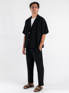 Coordinato regular con Giacca a MM + Pantalone lungo cropped SN666 Nero (2)