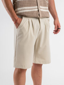 ESTASI Bermuda leggero con gamba larga ed elastico in vita YAMAL Beige (2)