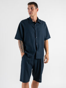 ESTASI Bermuda regular in misto lino VALVERDE Blu (2)