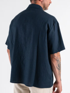 ESTASI Camicia regular in misto lino con colletto VALVERDE Blu (1)
