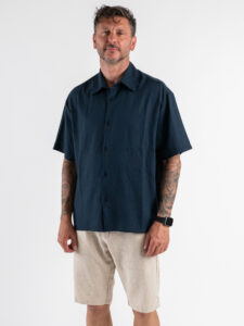 ESTASI Camicia regular in misto lino con colletto VALVERDE Blu (2)