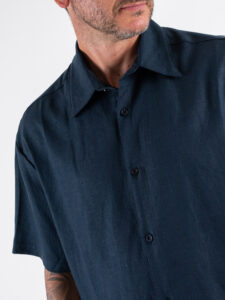 ESTASI Camicia regular in misto lino con colletto VALVERDE Blu (4)