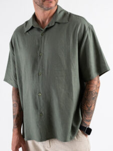 ESTASI Camicia regular in misto lino con colletto VALVERDE Verde (3)
