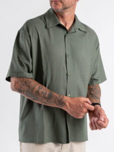ESTASI Camicia regular in misto lino con colletto VALVERDE Verde (5)