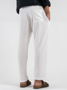 ESTASI Pantalaccio morbido in lino con coulisse in vita PAPEETE Bianco (1)