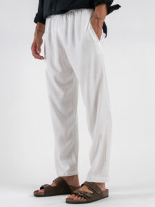 ESTASI Pantalaccio morbido in lino con coulisse in vita PAPEETE Bianco (2)