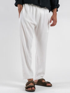 ESTASI Pantalaccio morbido in lino con coulisse in vita PAPEETE Bianco (3)