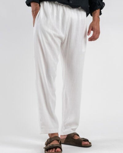 ESTASI Pantalaccio morbido in lino con coulisse in vita PAPEETE Bianco 3 Nuovi Arrivi