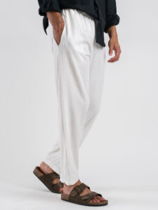 ESTASI Pantalaccio morbido in lino con coulisse in vita PAPEETE Bianco (4)