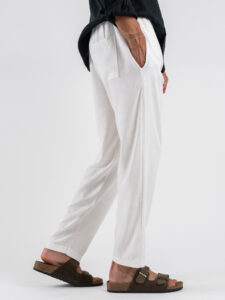 ESTASI Pantalaccio morbido in lino con coulisse in vita PAPEETE Bianco (5)