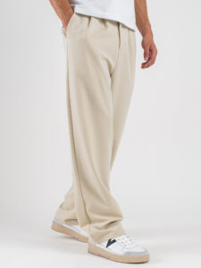 ESTASI Pantalone regular leggero con gamba larga ed elastico in vita YAMAL Sabbia (4)