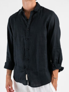 GIANNI LUPO Camicia basica in lino con colletto GL7619S Black (3)