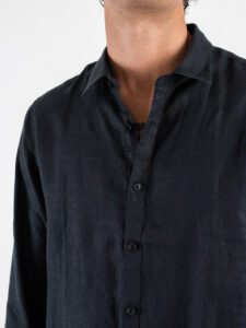 GIANNI LUPO Camicia basica in lino con colletto GL7619S Black (4)
