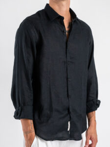 GIANNI LUPO Camicia basica in lino con colletto GL7619S Black (5)