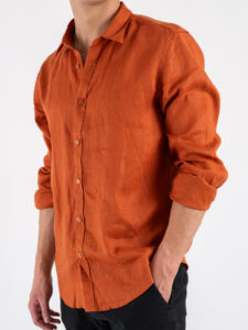 GIANNI LUPO Camicia basica in lino con colletto GL7619S Rust (1)