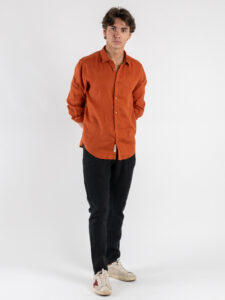 GIANNI LUPO Camicia basica in lino con colletto GL7619S Rust (3)