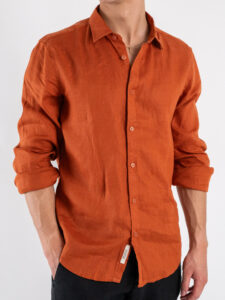GIANNI LUPO Camicia basica in lino con colletto GL7619S Rust (4)