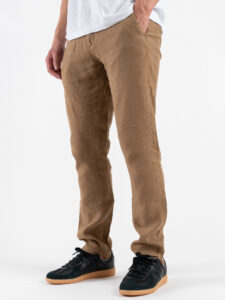 GIANNI LUPO Pantalone cropped con gamba morbida in lino e coulisse in vita MICHIGAN Camel (3)