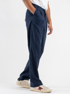 IMPERIAL Pantalone da abito baggy in misto lino PD3MJYF Blu (4)