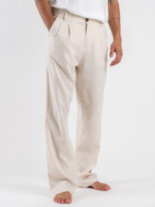 IMPERIAL Pantalone da abito baggy in misto lino PD3MJYF Ecru (3)