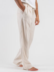 IMPERIAL Pantalone da abito baggy in misto lino PD3MJYF Ecru (4)