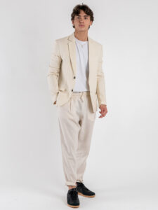 IMPERIAL Pantalone da abito con gamba morbida e coulisse in vita in misto lino PC8QJYF Bei (1)