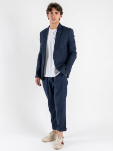 IMPERIAL Pantalone da abito con gamba morbida e coulisse in vita in misto lino PC8QJYF Blu (2)