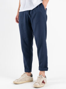 IMPERIAL Pantalone da abito con gamba morbida e coulisse in vita in misto lino PC8QJYF Blu (3)