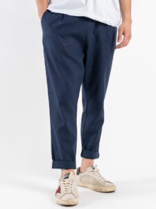 IMPERIAL Pantalone da abito con gamba morbida e coulisse in vita in misto lino PC8QJYF Blu (4)
