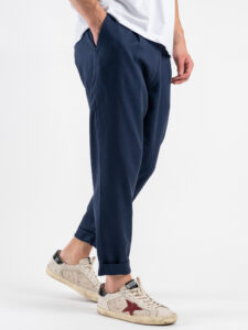 IMPERIAL Pantalone da abito con gamba morbida e coulisse in vita in misto lino PC8QJYF Blu (5)