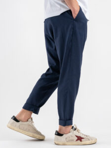 IMPERIAL Pantalone da abito con gamba morbida e coulisse in vita in misto lino PC8QJYF Blu (6)