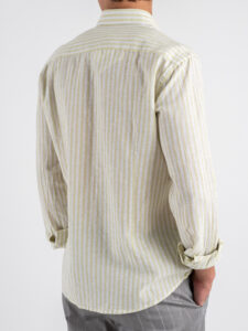 OVER-D Camicia a righe larghe in misto lino con collo alla francese OC1S2S5C11 Bamboo (1)