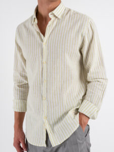 OVER-D Camicia a righe larghe in misto lino con collo alla francese OC1S2S5C11 Bamboo (3)