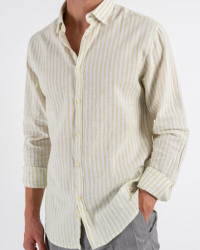 OVER D Camicia a righe larghe in misto lino con collo alla francese OC1S2S5C11 Bamboo 3 Nuovi Arrivi