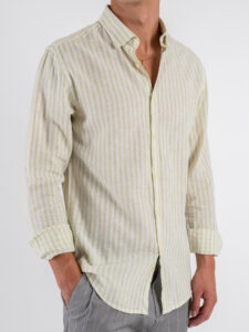 OVER-D Camicia a righe larghe in misto lino con collo alla francese OC1S2S5C11 Bamboo (5)