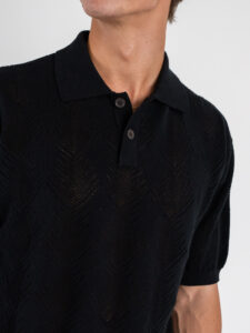 Polo comoda in maglia lavorata a mezza manica W85905 Black (4)