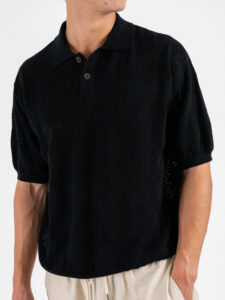 Polo comoda in maglia lavorata a mezza manica W85905 Black (5)