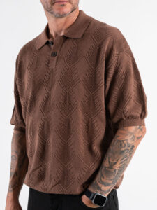 Polo comoda in maglia lavorata a mezza manica W85905 Coffee3 (4)