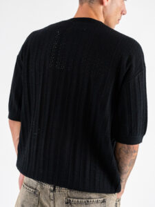 T-shirt over in maglia traforata a mezza manica W85885 Black (1)