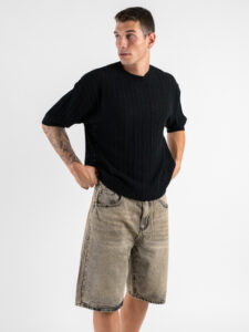 T-shirt over in maglia traforata a mezza manica W85885 Black (2)