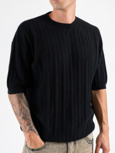 T-shirt over in maglia traforata a mezza manica W85885 Black (3)